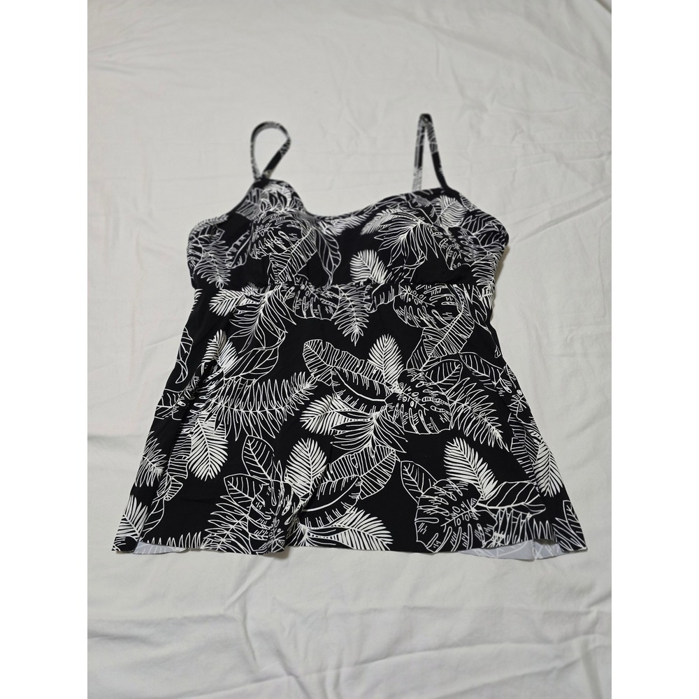 Croft & Barrow Women's Tropical Leaf Tankini Swim Top XXL Black White /0336